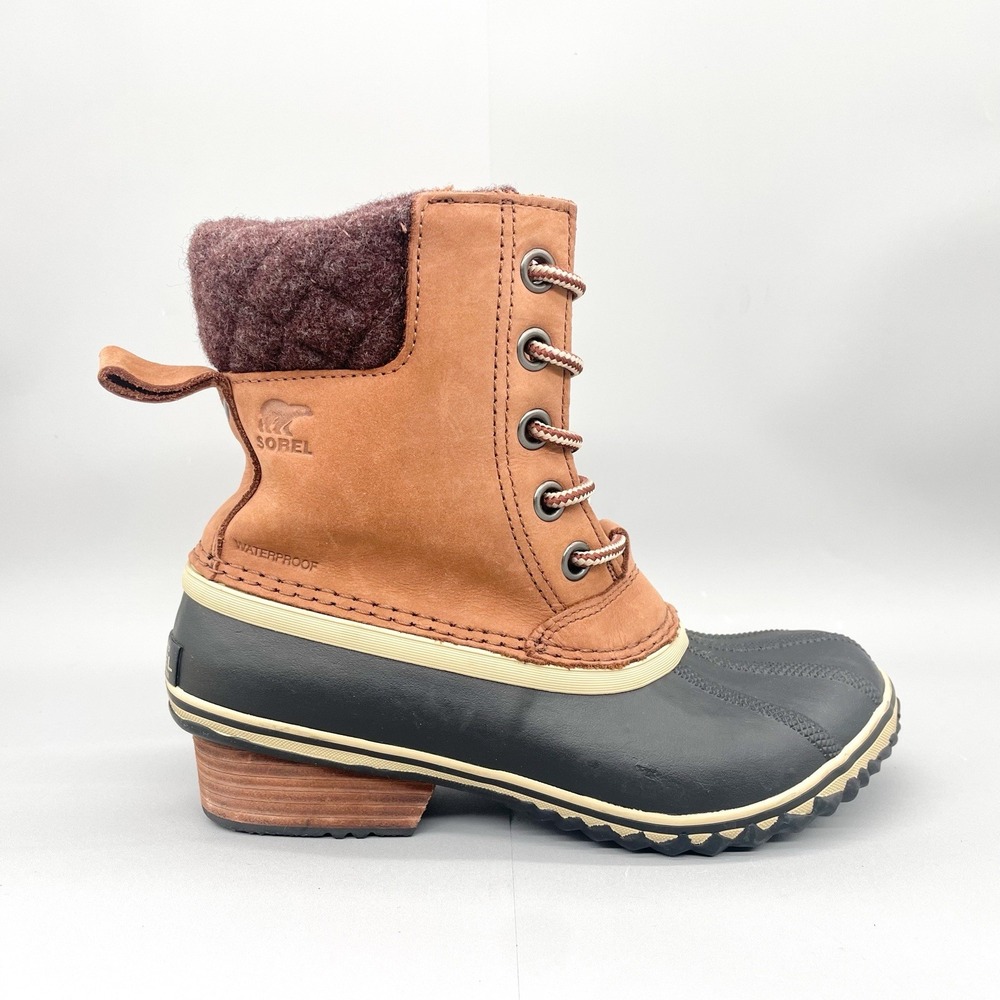Sorel Womens 7 Slimpack II Boots Black Brown Leather Waterproof Lace‎ Up Bootie